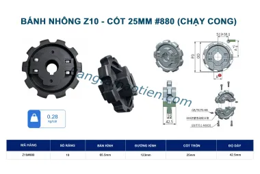 BÁNH NHÔNG Z10 - CỐT 25MM #880 (CHẠY CONG)