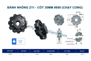 BÁNH NHÔNG Z11 - CỐT 30MM #880 (CHẠY CONG)