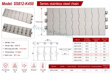 XÍCH INOX SS812-K450 (Xích Tải Thẳng Chịu Lực Cao)