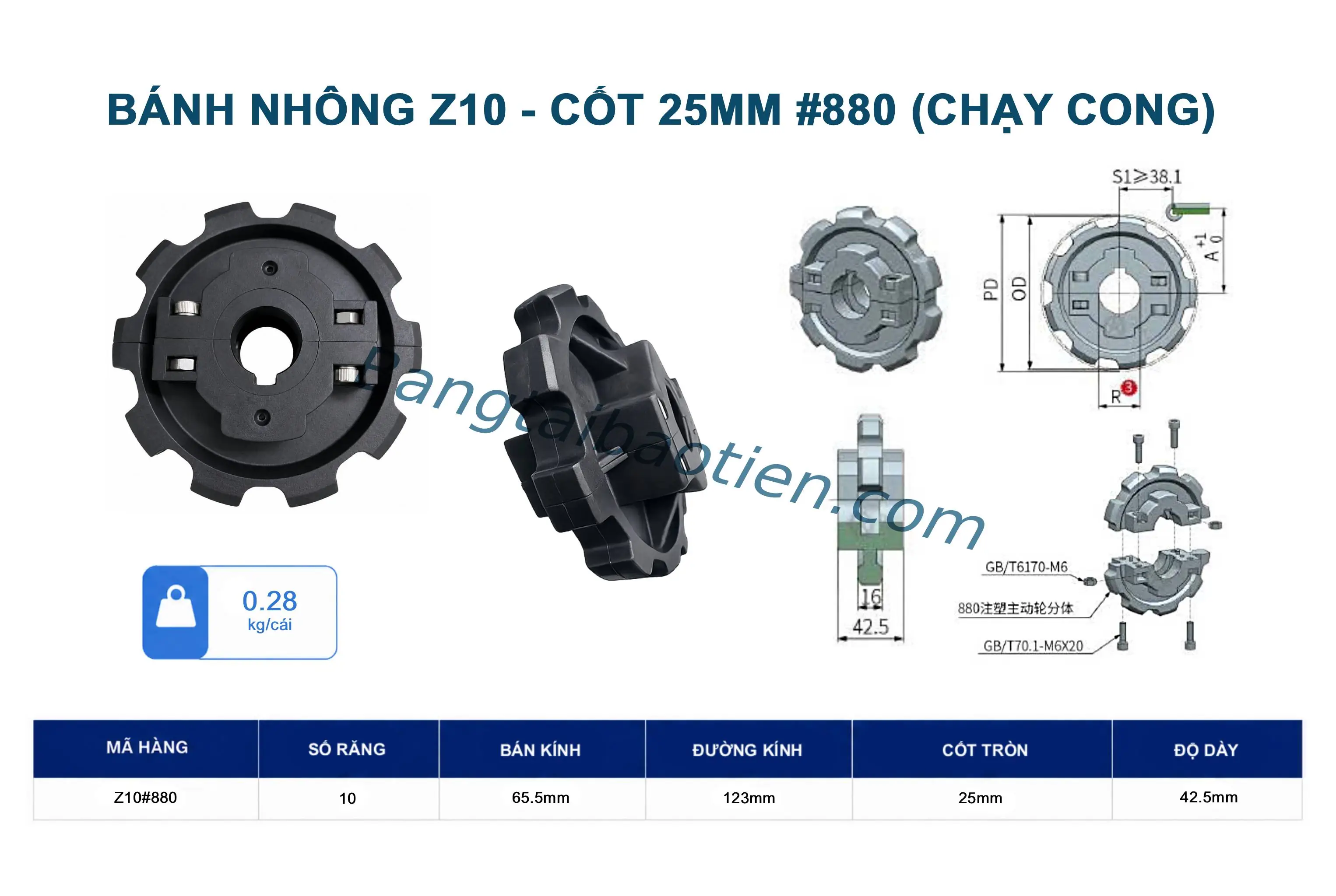 BÁNH NHÔNG Z10 - CỐT 25MM #880 (CHẠY CONG)