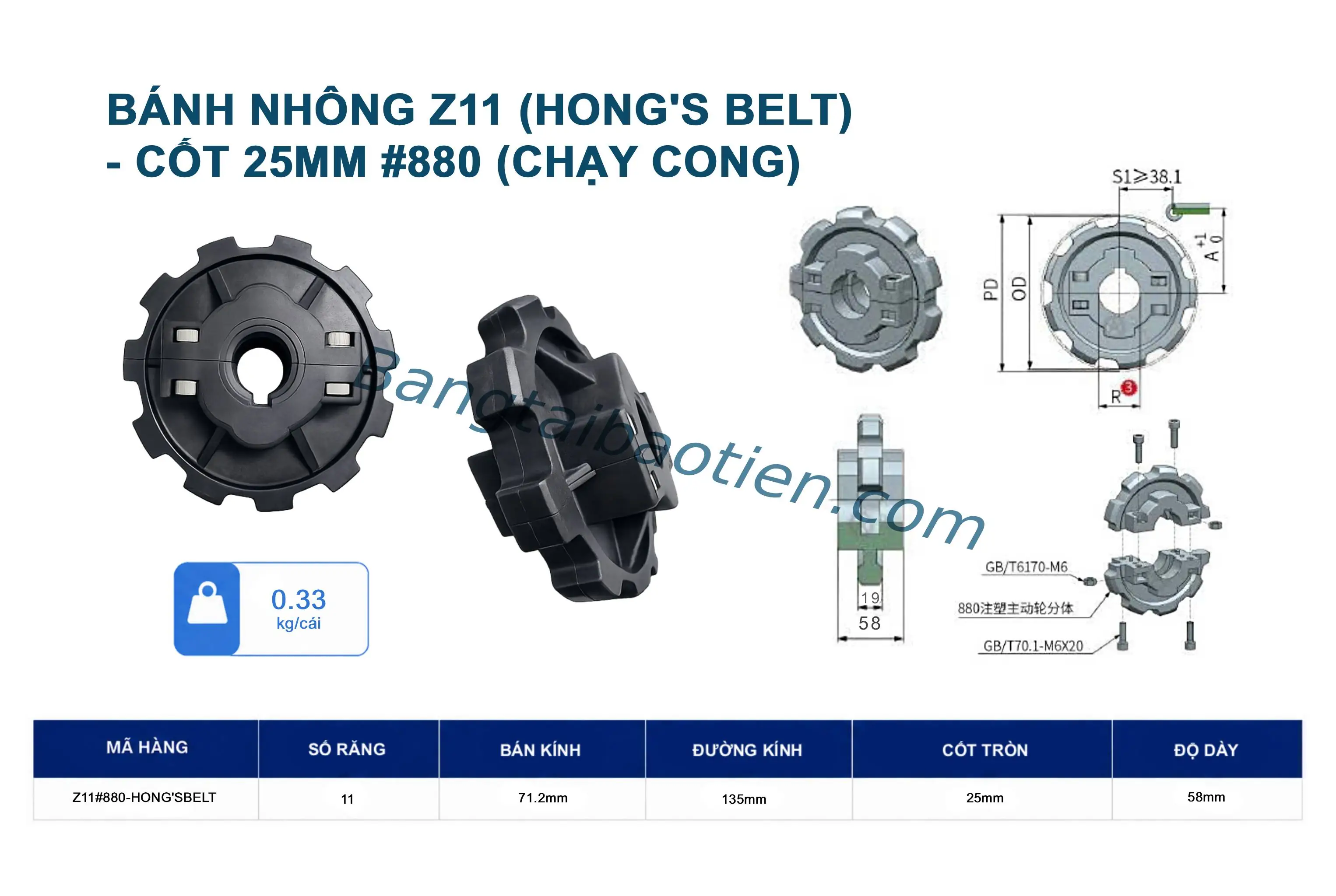 BÁNH NHÔNG Z11 (HONG'S BELT) - CỐT 25MM #880 (CHẠY CONG)