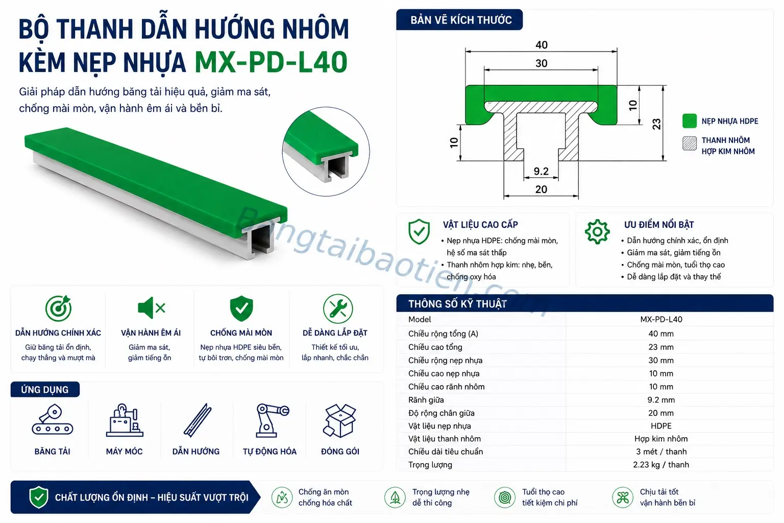 BỘ THANH DẪN HƯỚNG NHÔM KÈM NẸP NHỰA MX-PD-L43