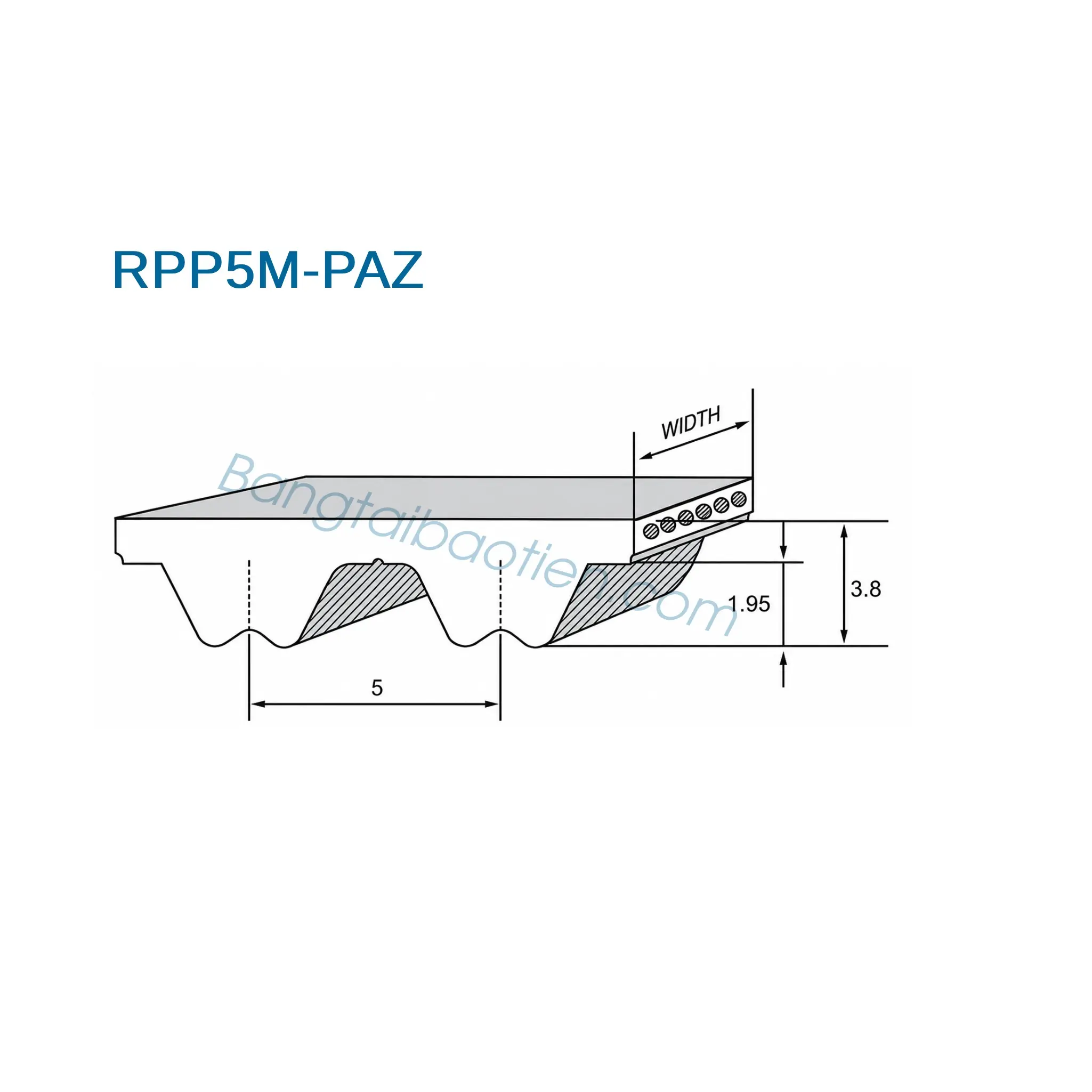 Dây PU răng RPP5M-PAZ (Răng Có Rãnh + Nỉ Xanh)